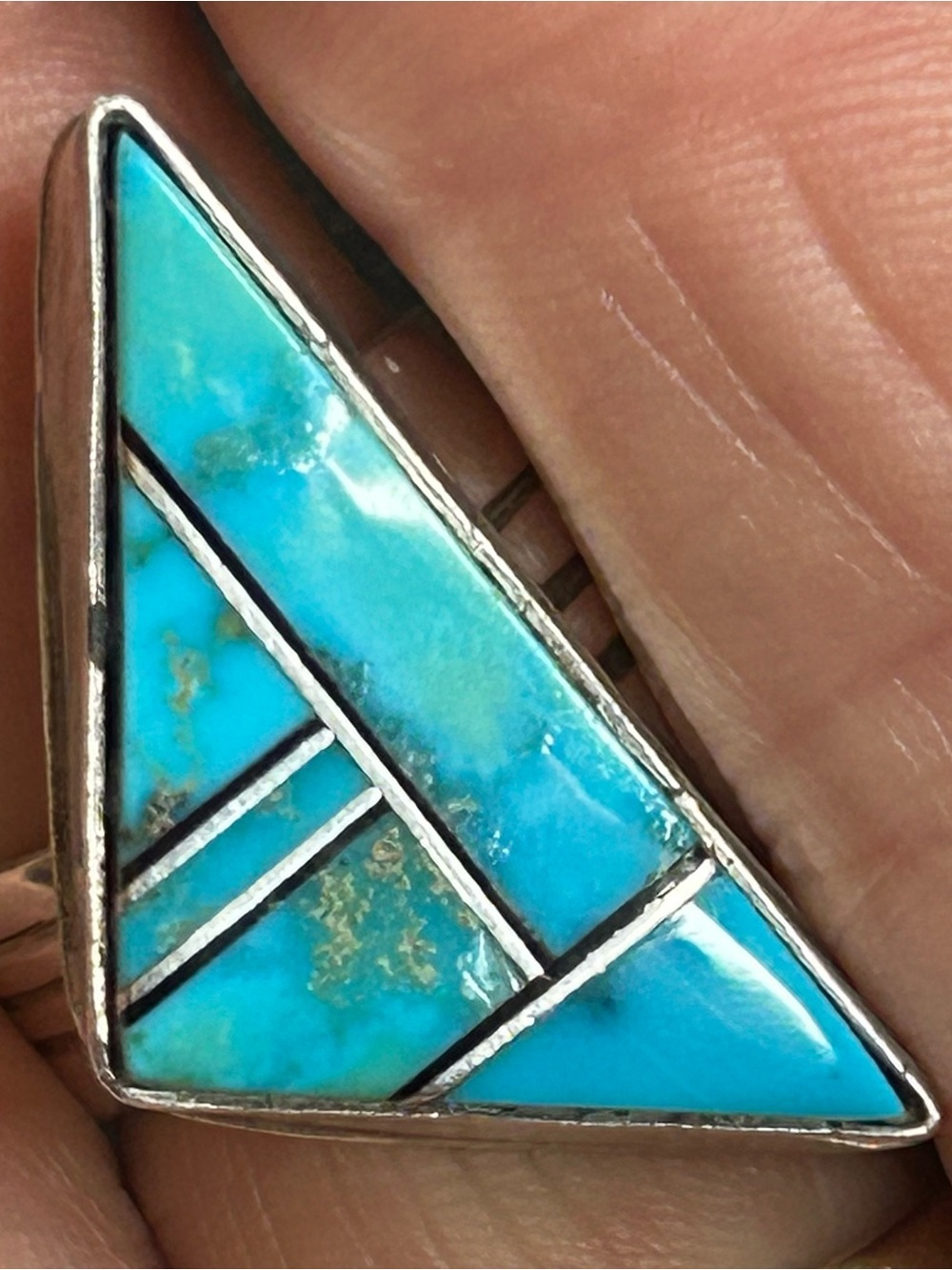 Vintage L. Bennett Turquoise Inlay Sterling Silver Adjustable Ring